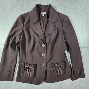 J. Jill Blazer Womens Brown Jacket Stretch 3-Button Bow Ladies Petite 4P